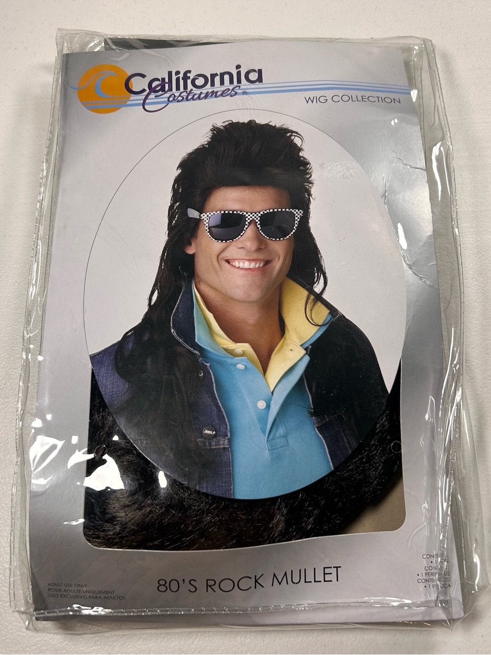 California Costumes Black 80s Rock Mullet Wig with White Polka-Dot Sunglasses